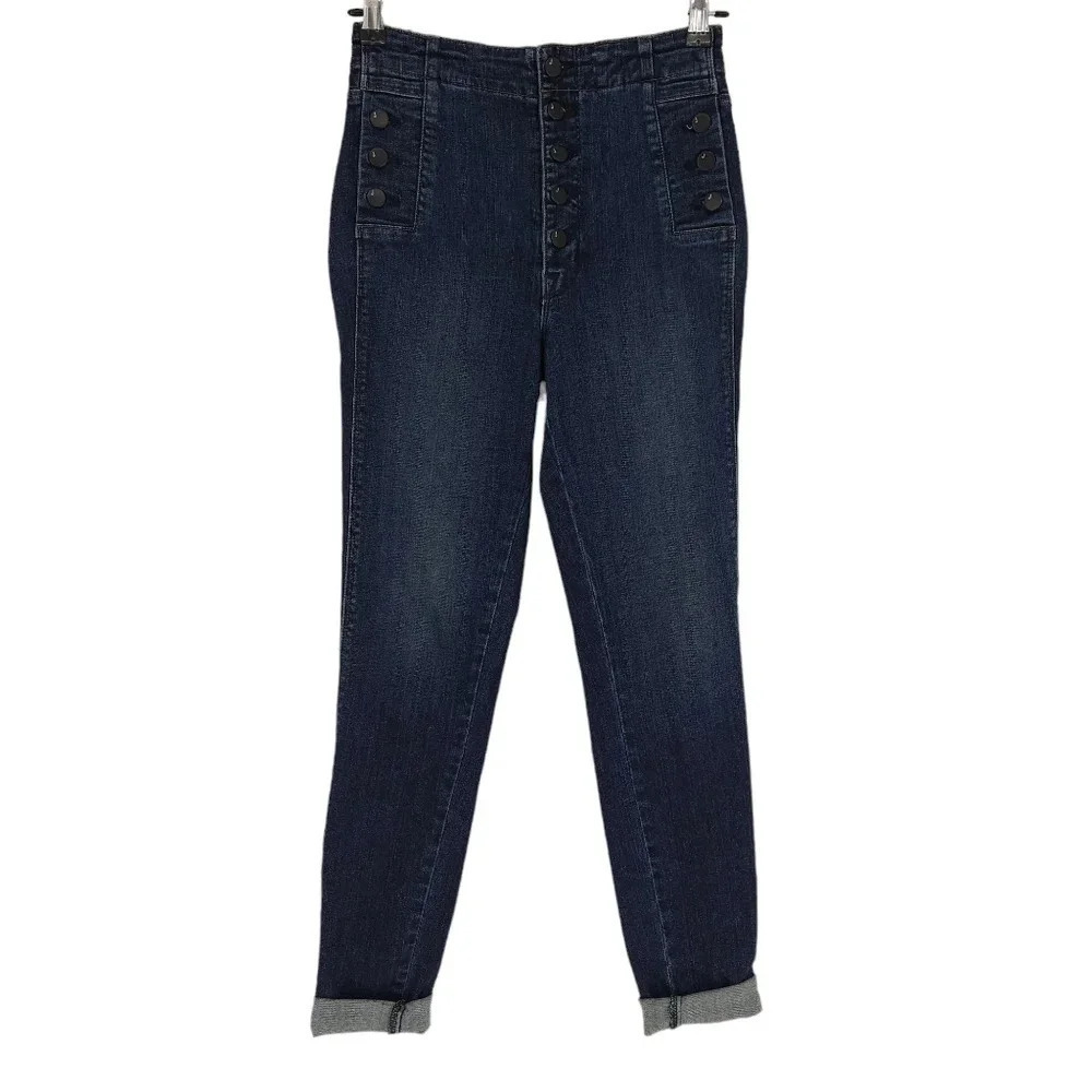 J Brand Natasha Skinny Jeans Button Fly High Rise Revival Dark Wash Denim - Picture 1 of 7